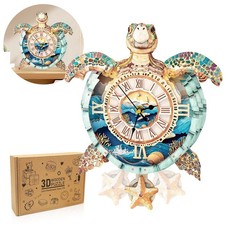 wudhank 3D Puzzle Sea Turtle Clock Model Kit