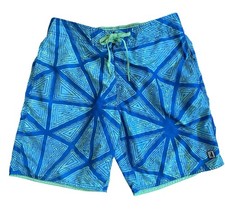 Johnnie O Half Elastic 8 Surf Shorts Trunks Riptide Size L Blue Neon Green Sz L