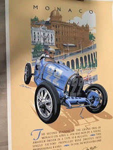 AUTOMOBILIA/MONACO GRAND PRIX BUGATTI POSTER-SIGNED BY RENE DREYFUS AND ARTIST