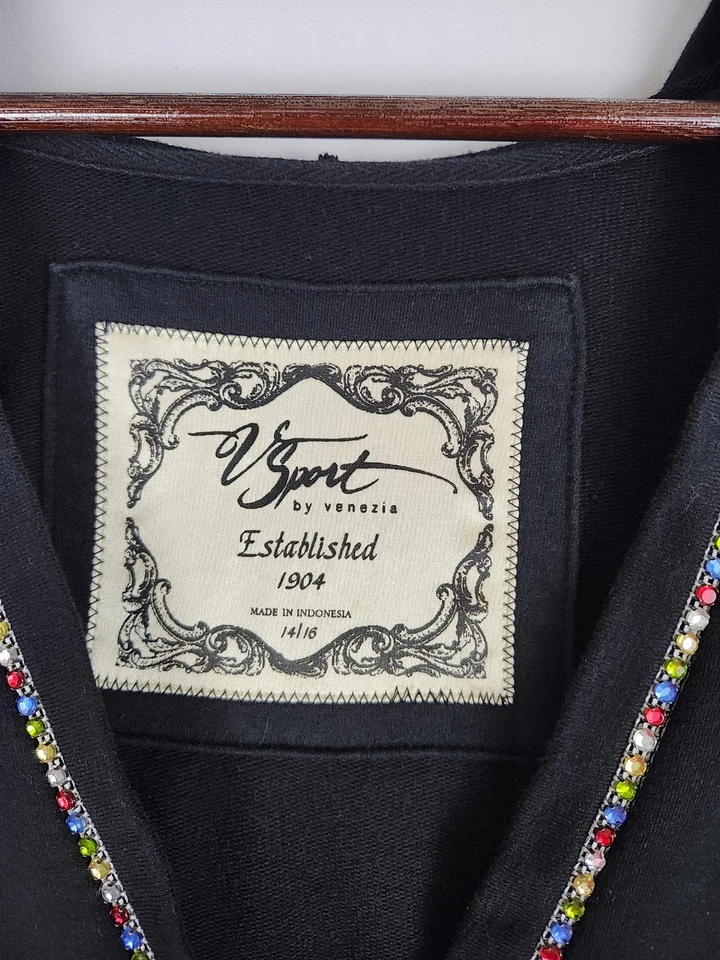 Mujer Venezia V Sport Negro Cuello en V Pullover con Sudadera Talla 14/16 Foto 2 de 4