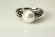 925 Sterling Silver Cable CZ Pearl Ring 6.7 Grams Size 8 Pearl Scuffed RIN8041