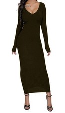 Women's Off Shoulder Long Sleeves Bodycon Sexy Slim Knit Sweater Dress - size S