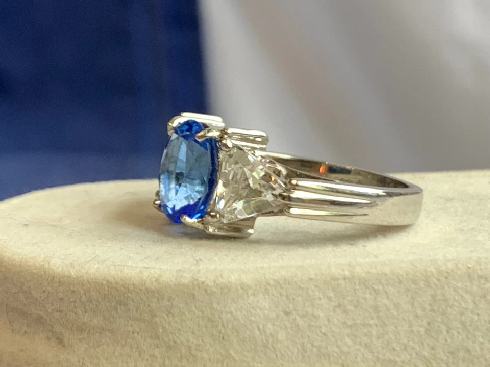 Anillo Franklin Mint de plata esterlina 5 g joyería fina talla 7,25 piedras azules y transparentes Foto 3 de 4