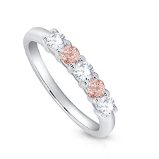 Lab Grown Diamond & Simulated Morganite 5 Stone Wedding Band 14K Gold 0.60Ct