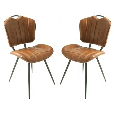 PAIR OF TAN BROWN DINING CHAIRS / HEALEY / VEGAN FAUX LEATHER / BOXED - Image 1 of 4