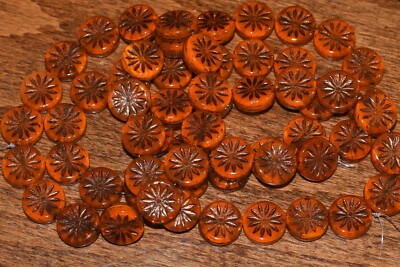 Czech Glass Beads Coin with Aster Orange Opaline with Dark Bronze Wash