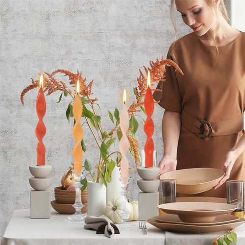 Spiral Unscented Fameless Pillar Candle Taper candle Twist Dinner Candle 4Pack - Picture 26 of 47