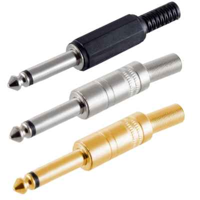 1 Klinken stecker 6,3mm MONO Metall silber oder vergoldet od. Kunststoff schwarz