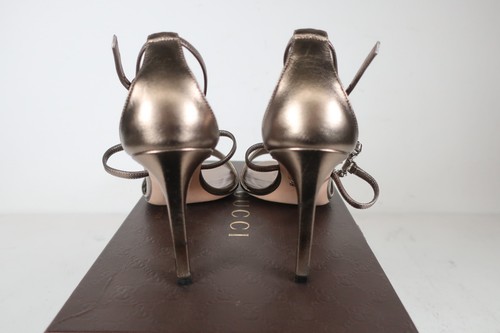 Gucci Metallic Bronze Leather Embellished GG Logo Ankle Strap Sandals Size 39 - Picture 8 of 19