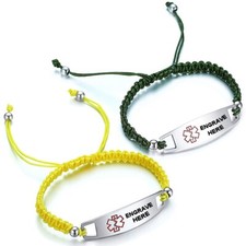 Stainless Steel Caduceus Medical ID Adjustable Rope Bracelet-Free Engraving