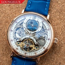 Orologio Uomo Doppio Tempo Volano Automatico Meccanico Oro Rosa Blu Deployante