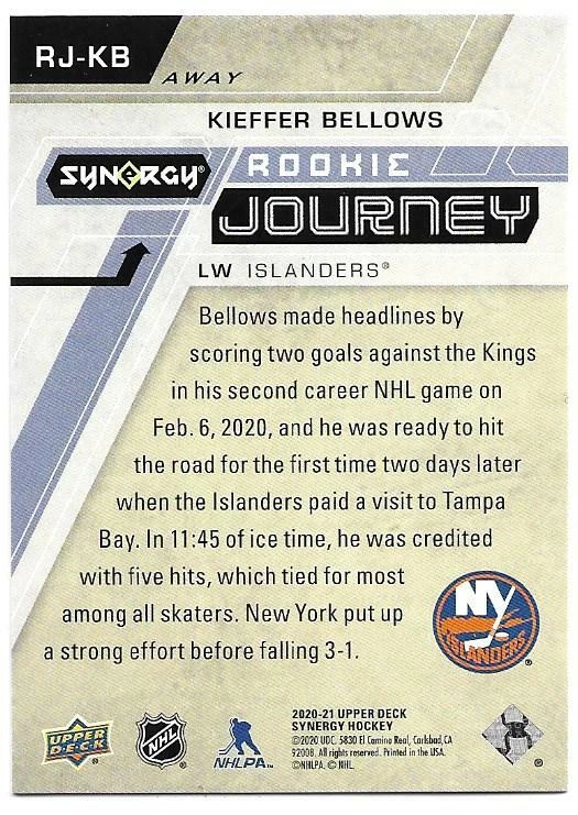 2020-21 Upper Deck Synergy KIEFFER BELLOWS #RJ-KB Rookie Away Journey 528/899 - Image 2 of 2