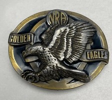 NRA Golden Eagles Belt Buckle, Black Enamel  Brass - Vintage NRA 3" x 2.5" USA