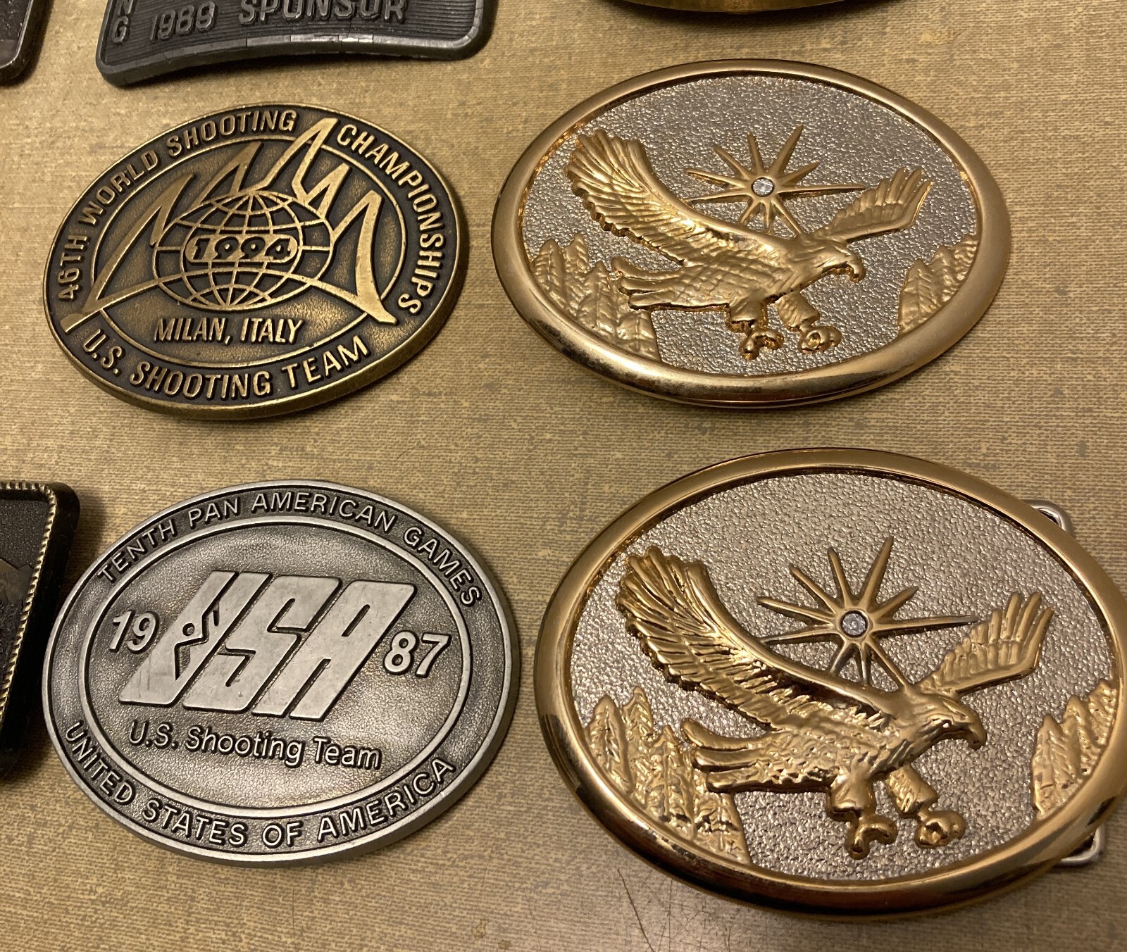 10 Vintage Belt Buckles US Olympic Shooting Team NRA … Gem