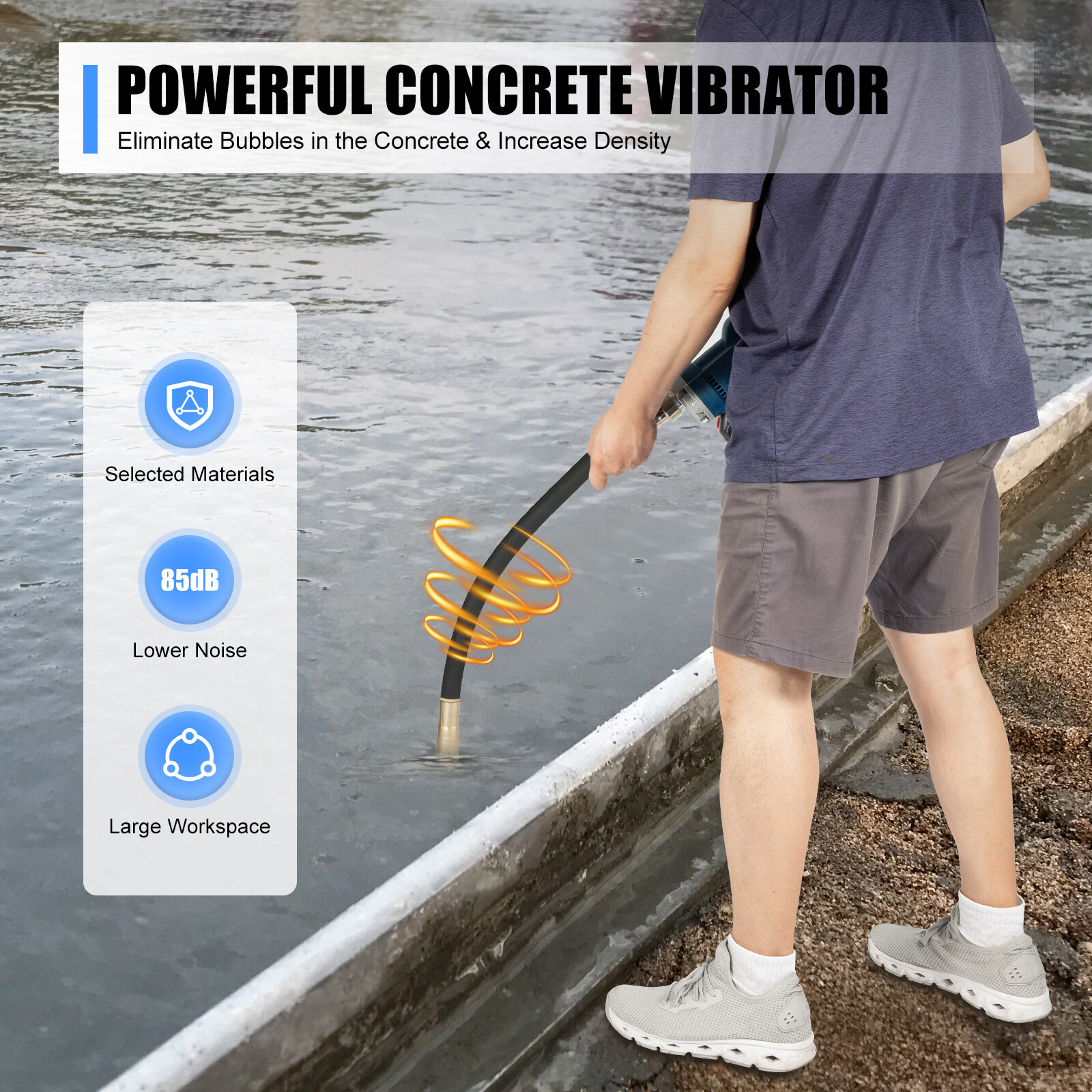 Modern Cordless Handheld Electric Concrete Vibrator with 2 Batteries Included