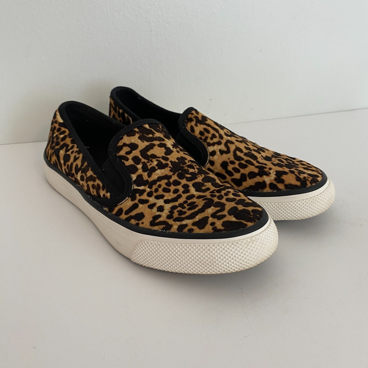 Sperry Top Sider Leopard Print Calf Hair Slip On Casual Sneakers