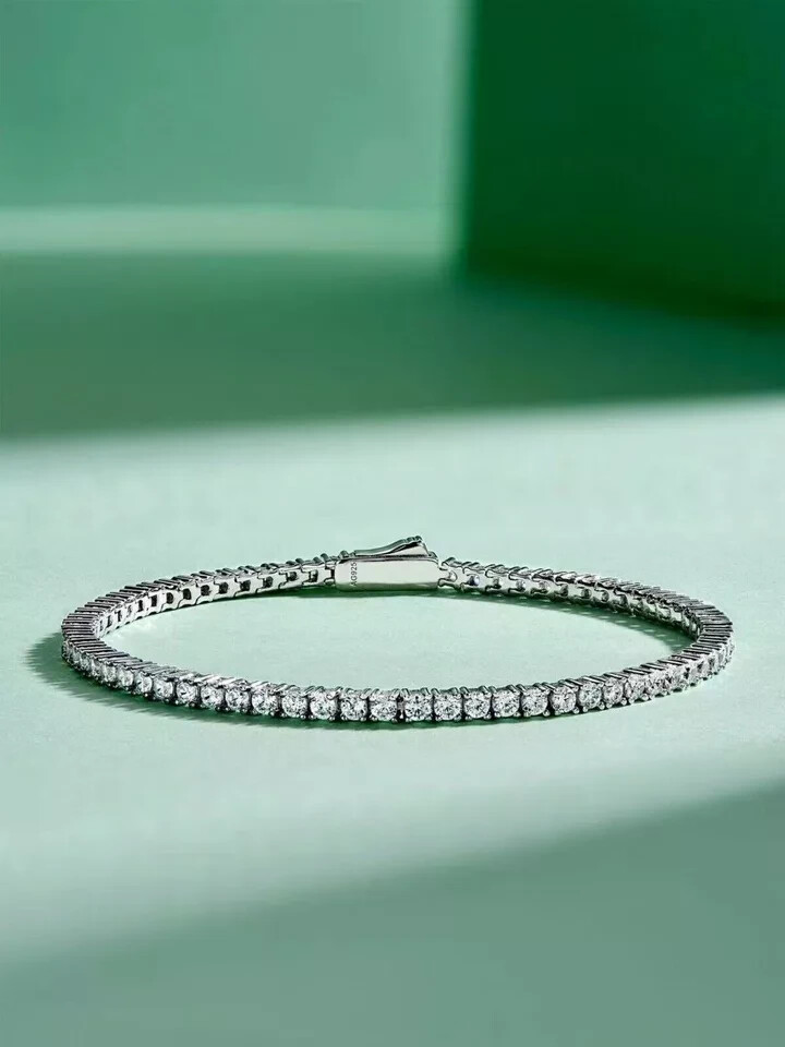 Round Cut Moissanite Pretty Tennis Bracelet 14K White Gold Plated 3Ct