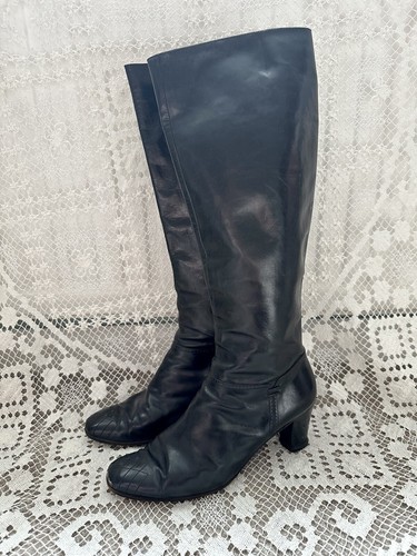 Ferragamo 1960’s Vintage Black Leather Mod GoGo Knee High Boots US Size 9.5 - Picture 15 of 18