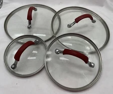 RACHEL RAY Lot Of 4 Replacement Glass Pot Pan LID Red Handle 2-10”, 6” & 7.5”