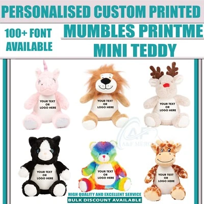Personalised Custom Mumbles Printme Mini Teddy Animals Kids Children Gifts toys