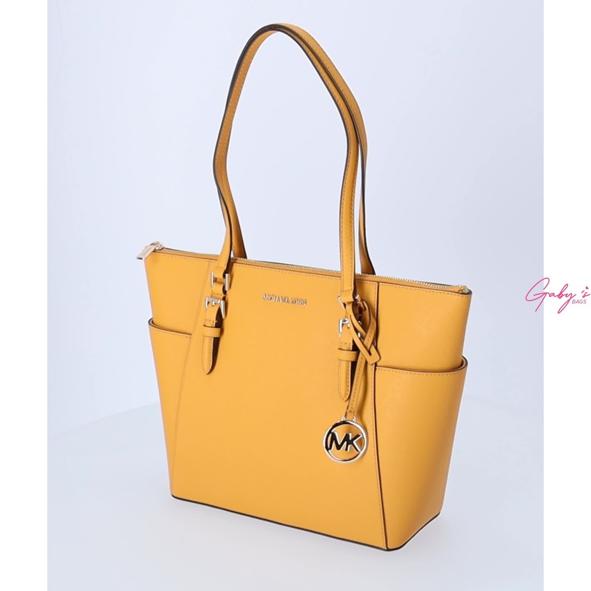 Michael Kors Charlotte Large Top Zip Leather Tote Golden Rod