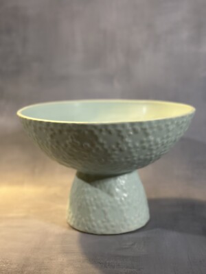 Raised Bowl/Compote in Matte Mint Ceramic Cache Pot Vintage Rare