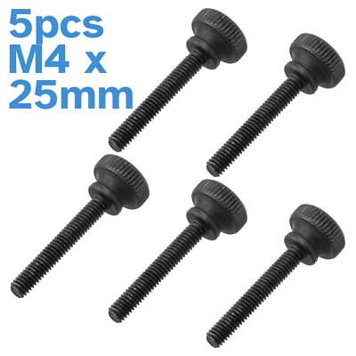 5pcs M4 x 25mm Black Steel Thumb Screws Knurled Head Nut Lock Clamp Hand Tighten