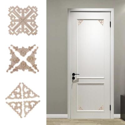 4pcs Holz Geschnitzt Ecke Onlay Applique Möbel Unlackiert DIY Wall Decor