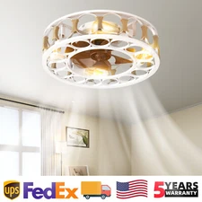 20 inch Remote Control Reversible Caged Flush Mount Fan Light Farmhouse Ceiling