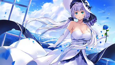 Anime long hair cleavage hat elbow gloves dress azur Playmat Gaming Mat Desk