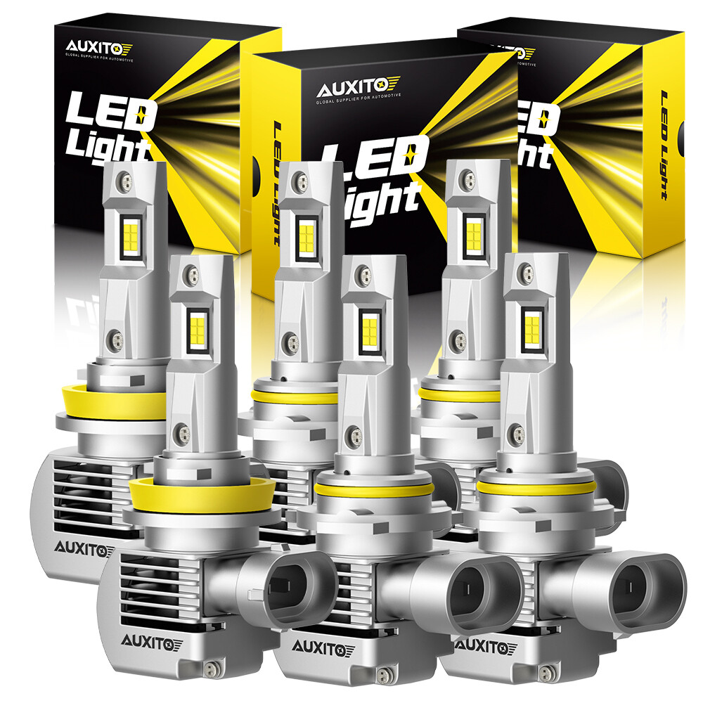 AUXITO 9005+9006+H11 LED Combo Headlight Kits Beam High/Low FOG White Light 6x