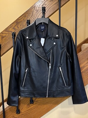 Gap Black Moto Jacket/Vegan Leather/Zip Sleeve/snap Lapel/SZ. Small. NWT