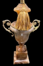 Vintage Large SAFRAN GLUCKSMAN Sculpted Alabaster Marble Table Lamp Brass Accent