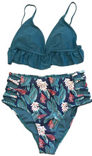 Shekini New Women's Size Small 2 Piece Bikini Triangle Padded Ruffle Top Beach