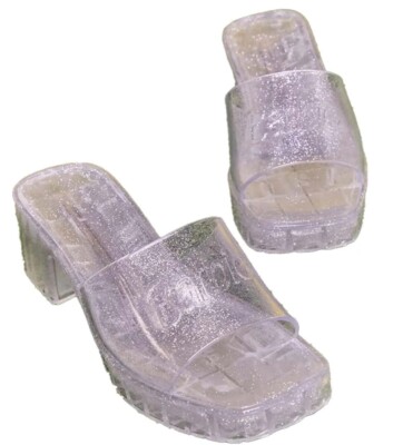 Open Toe Glitter Slide On Shoes Glitter Jelly Shoes Clear Glitter