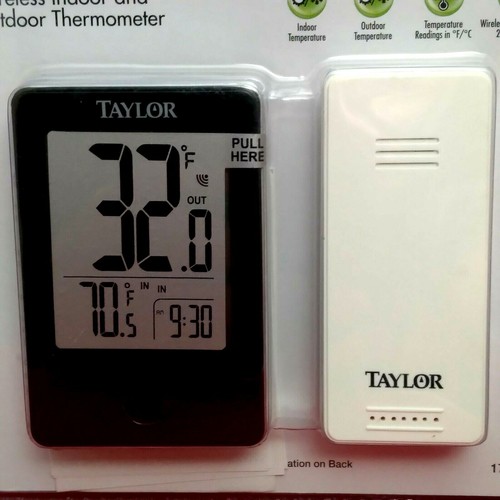 Taylor Wireless Indoor/Outdoor THERMOMETER Sensor Digital LCD Black