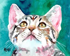 Tabby Cat High Resolution Print of Original Fine Art Watercolor by Ron Krajewski