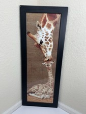 Giraffe Mother & Baby Framed Wall Art 15x39 Black Frame Nursery Decor