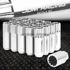 OPEN END SILVER ALUMINUM SPLINE STYLE 16LUG+4LOCK NUT+KEY M12X1.5 60MM 20MM OD