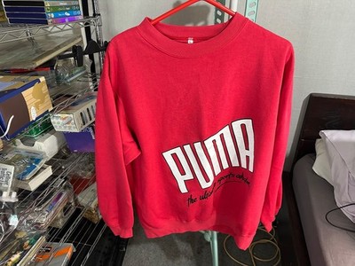 Vintage Puma Rundhals Pullover Herren Large Rot 80 s Sportswear Bestickt