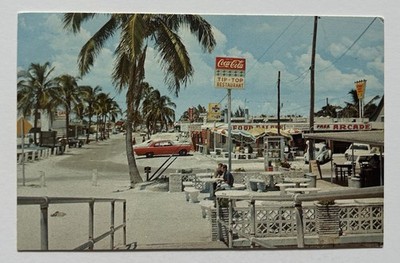 Business District Fort Myers Beach Florida Coke Sign Arcade Postcard F7
