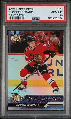 Connor Bedard 2023 Upper Deck #451 Silver Foil Young Guns RC PSA 10 BLACKHAWKS
