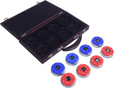 Pro-Series Shuffleboard Puck Set - 8 Regulation Pucks with Wooden Case