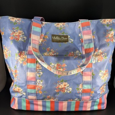 Matilda Jane We Made It Tote Blue Floral With Stripes Wipe-Clean Shop/Beach Bag