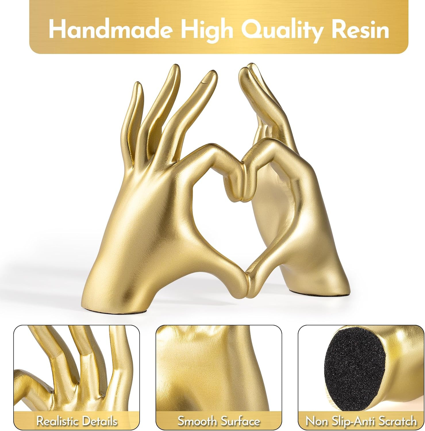 Gold Decor Living Room - Small Shelf Decor Aesthetic - Heart Hands Sculpture - T