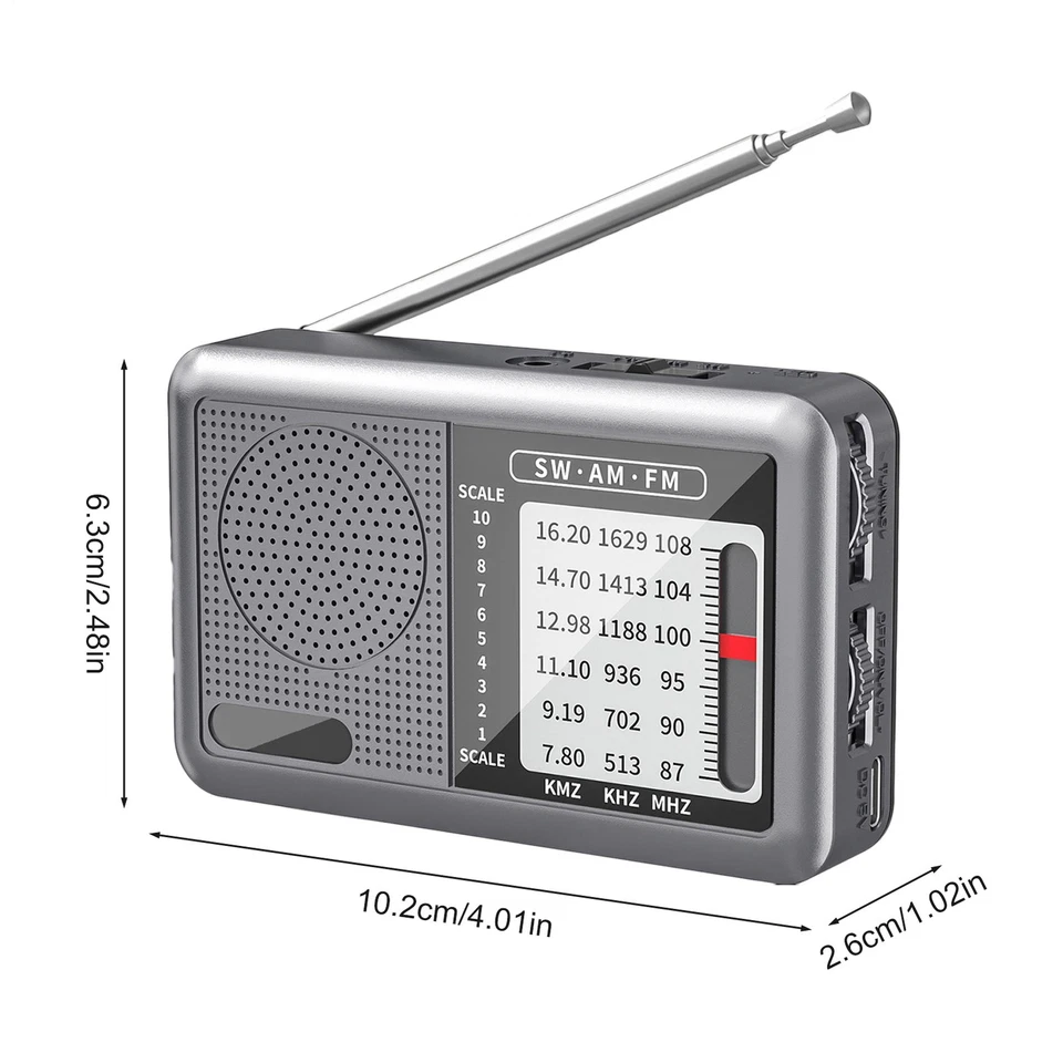 Receptor de radio portátil de todas las bandas pequeño recargable de radio de onda corta FM AM SW de 1 pieza Foto 4 de 4