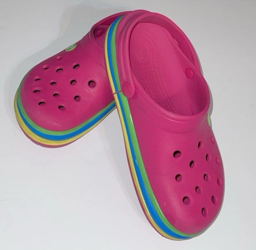 Crocs Crocband Fuscia with blue green yellow details size M5 W7