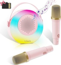 Mini Portable Karaoke Kit With LED Lights 2 Microphones For Kids
