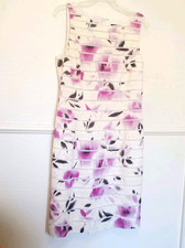 Ann Taylor Dress White Pink Floral Sleeveless Back Zip Silk Sheath Womens Sz 8