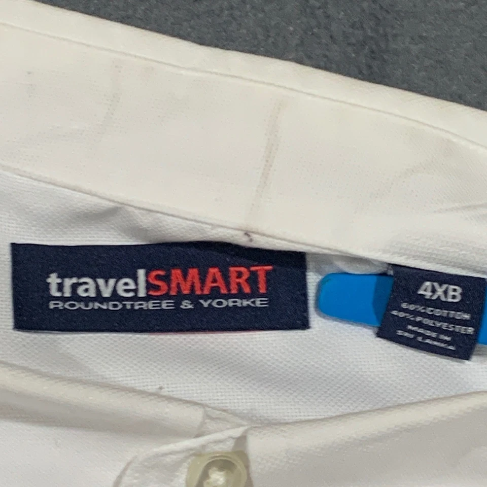 Roundtree & Yorke TravelSmart Mens 4XB White Button Down LS Dress Shirt Pocket - Image 2 of 4